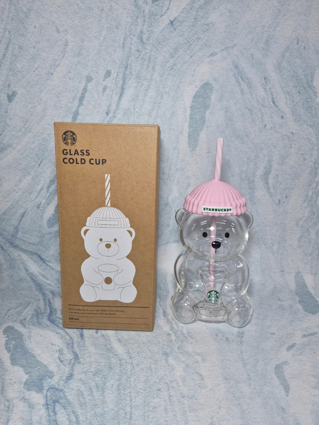 Starbucks Baby Pink Bearista Glass Cold Cup 591ml, Gift for Foreign Guests