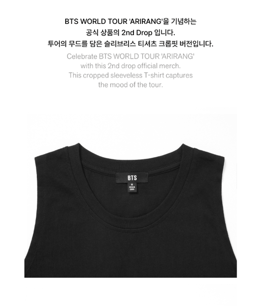 BTS Sleeveless T-Shirt Crop Fit Black Authentic K-POP