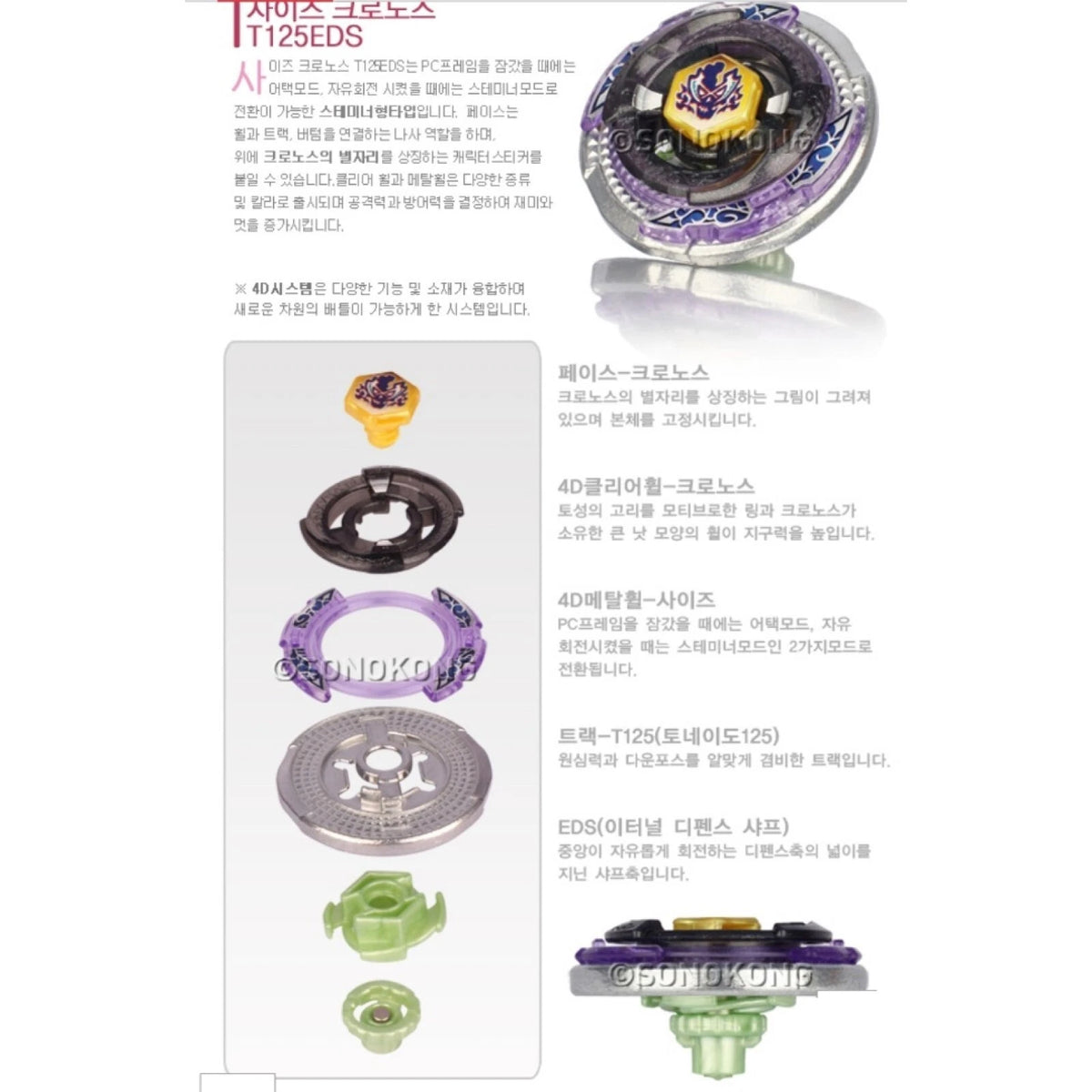 TAKARA TOMY Scythe Kronos T125EDS Metal Beyblade 4D Size BB-113